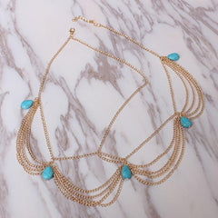 Boho Turquoise Head Chains Tassel Headband Hair Jewelry for Women