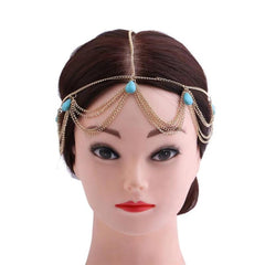 Boho Turquoise Head Chains Tassel Headband Hair Jewelry for Women
