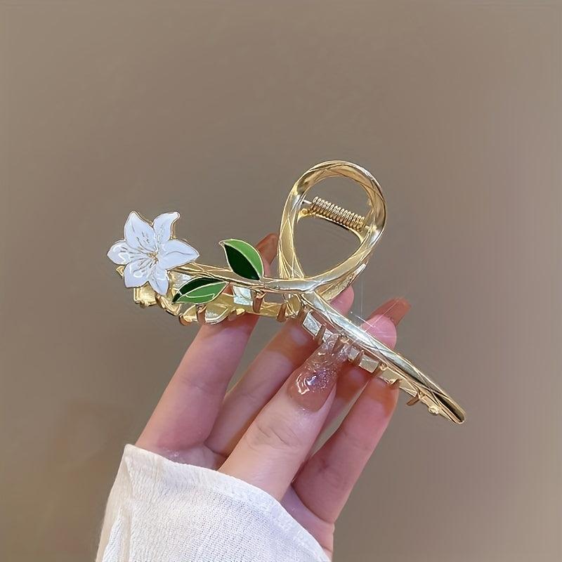 Vintage Green Flowers Hair Claw Clip Shark Claw Hair Accessories