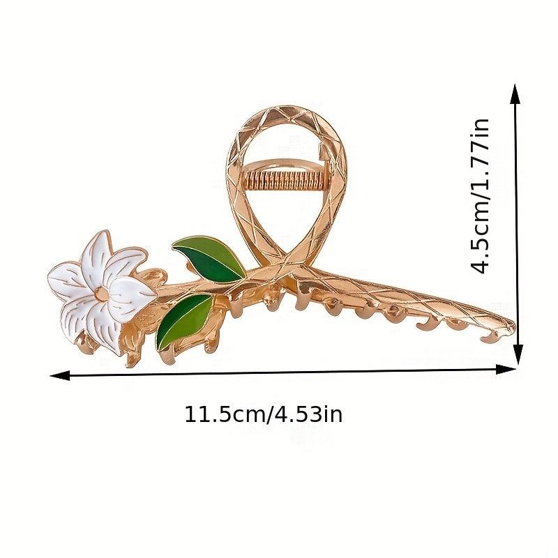 Vintage Green Flowers Hair Claw Clip Shark Claw Hair Accessories