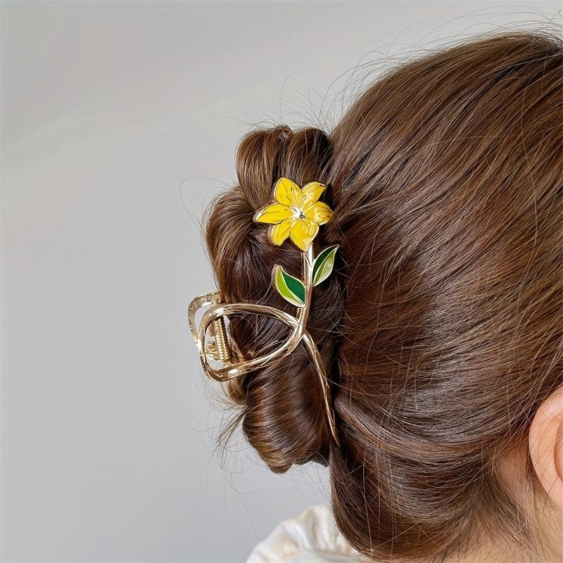 Vintage Green Flowers Hair Claw Clip Shark Claw Hair Accessories