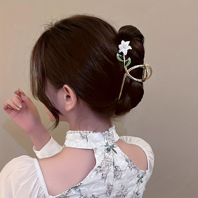 Vintage Green Flowers Hair Claw Clip Shark Claw Hair Accessories