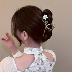 Vintage Green Flowers Hair Claw Clip Shark Claw Hair Accessories