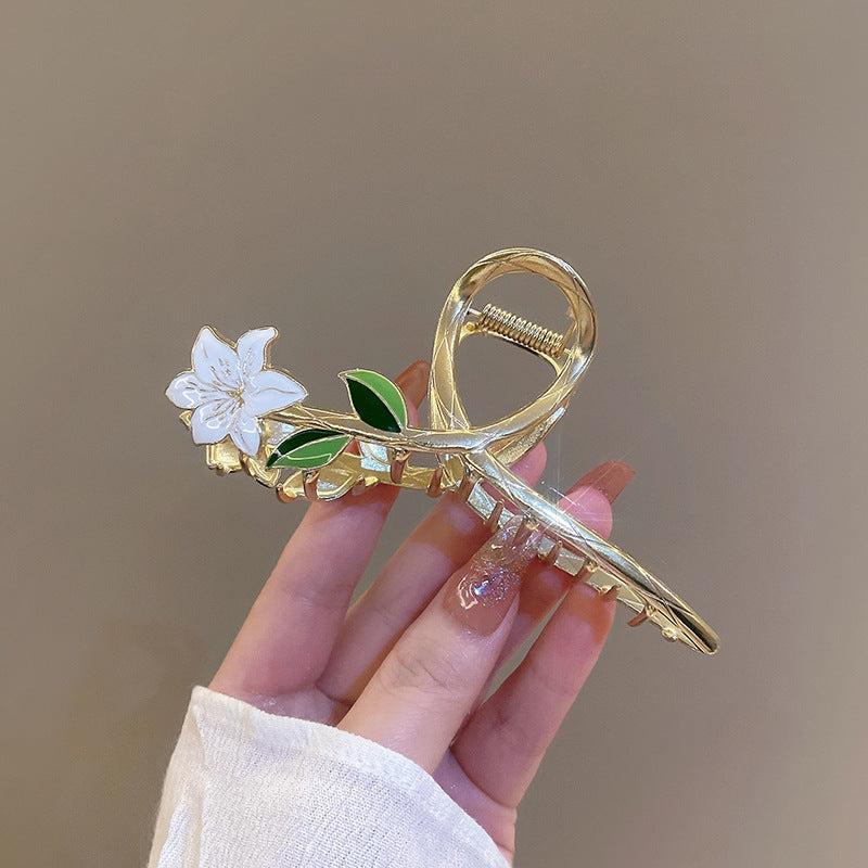 Vintage Green Flowers Hair Claw Clip Shark Claw Hair Accessories