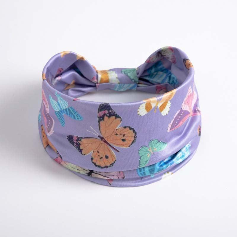 Boho Butterfly Pattern Wide Brimmed Headband Elastic Headwrap
