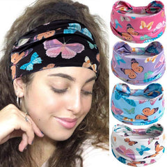 Boho Butterfly Pattern Wide Brimmed Headband Elastic Headwrap