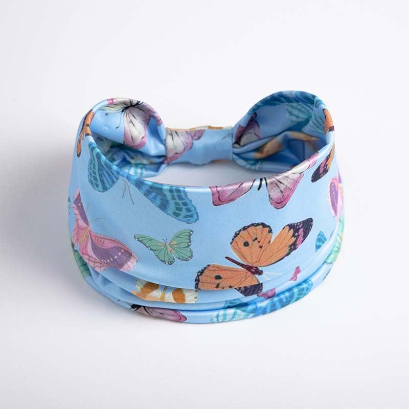 Boho Butterfly Pattern Wide Brimmed Headband Elastic Headwrap