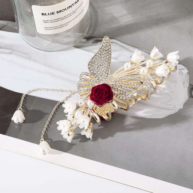 Rhinestone Butterfly Tassel Hair Claw Strong Hold Grip Hair Jaw Clip