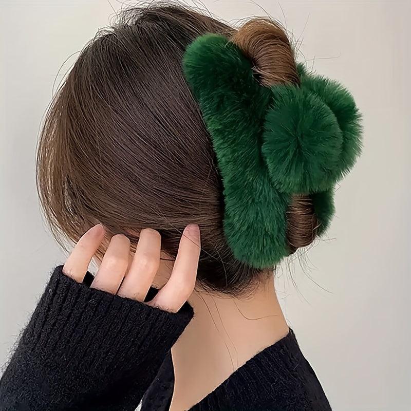 Faux Fur Plush Hair Claw Clip Strong Hold Grip Hair Jaw Clip