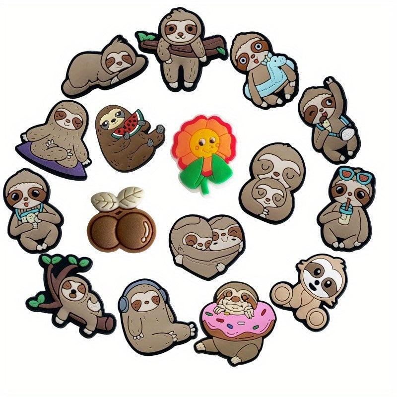 16pcs Sloth Shoe Charm PVC Shoe Buckle Clogs DIY Decoration