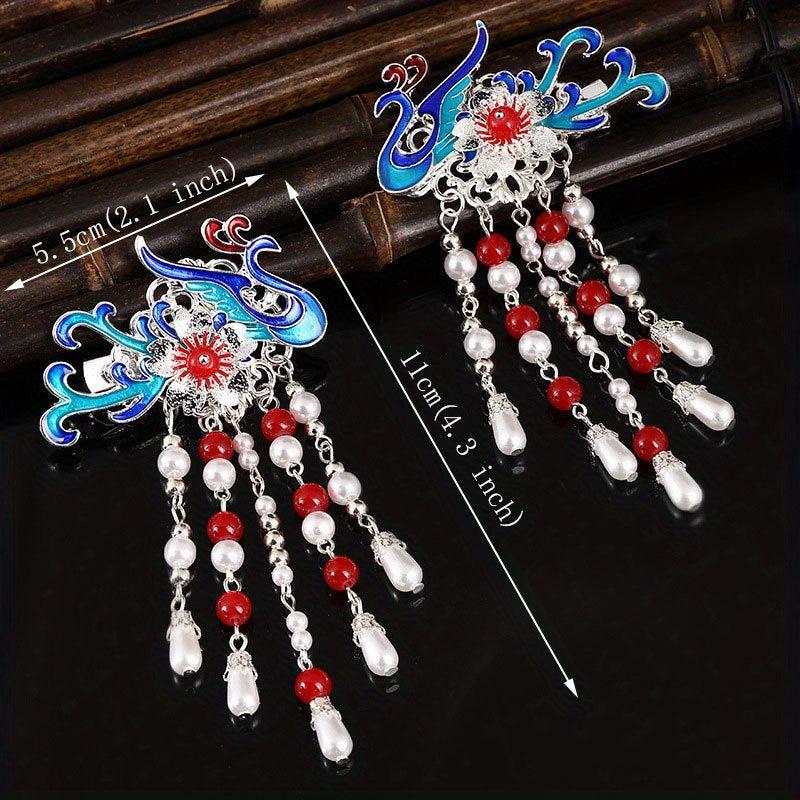 Maple Leaf Hair Clip Faux Pearl Beaded Pendant Ancient Costume Accessory