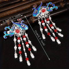 Maple Leaf Hair Clip Faux Pearl Beaded Pendant Ancient Costume Accessory