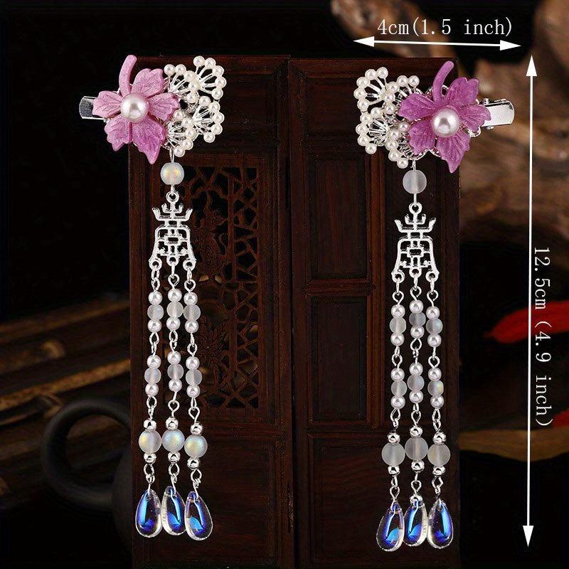 Maple Leaf Hair Clip Faux Pearl Beaded Pendant Ancient Costume Accessory