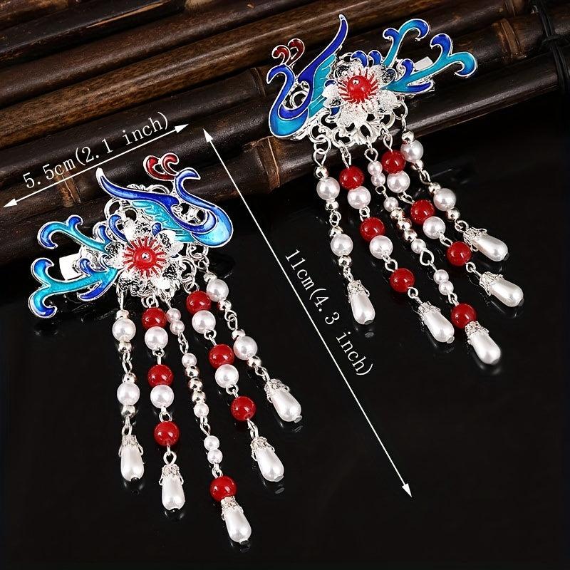 Maple Leaf Hair Clip Faux Pearl Beaded Pendant Ancient Costume Accessory