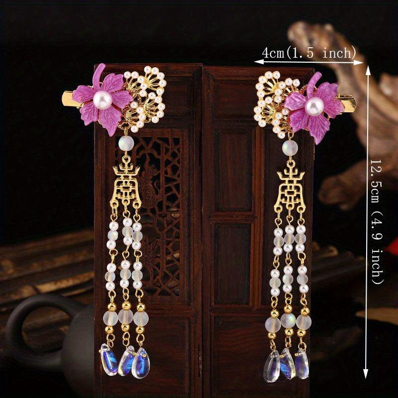 Maple Leaf Hair Clip Faux Pearl Beaded Pendant Ancient Costume Accessory
