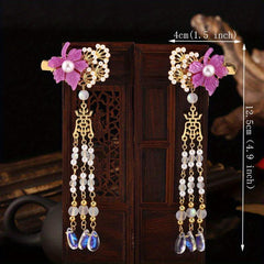 Maple Leaf Hair Clip Faux Pearl Beaded Pendant Ancient Costume Accessory