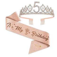 Birthday Queen Crown Set Crystal Tiara and Satin Sash
