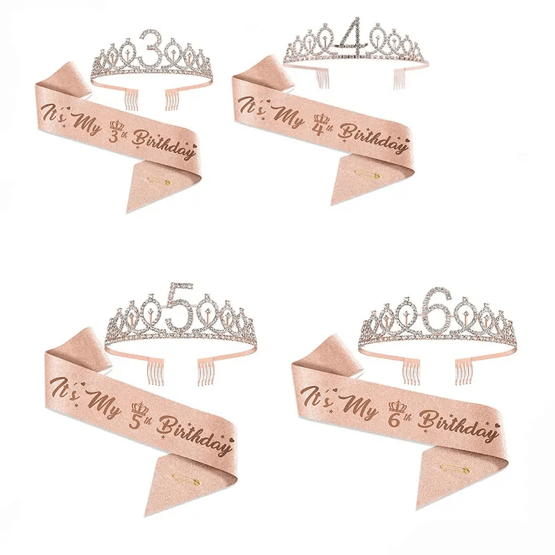 Birthday Queen Crown Set Crystal Tiara and Satin Sash