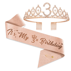 Birthday Queen Crown Set Crystal Tiara and Satin Sash