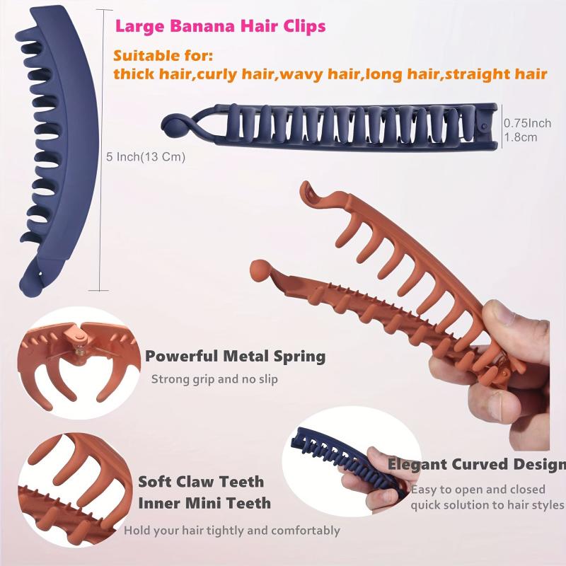 6pcs Solid Hair Claw Matte Banana Clip Ponytail Holder Non Slip Accessory