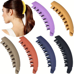 6pcs Solid Hair Claw Matte Banana Clip Ponytail Holder Non Slip Accessory