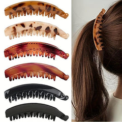 6pcs Solid Hair Claw Matte Banana Clip Ponytail Holder Non Slip Accessory