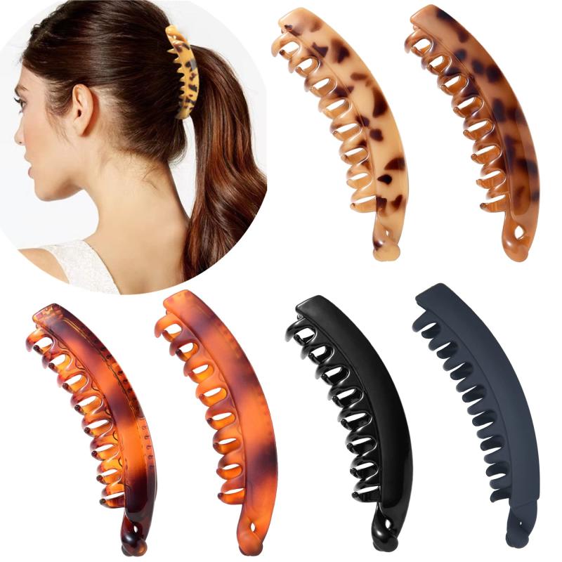 6pcs Solid Hair Claw Matte Banana Clip Ponytail Holder Non Slip Accessory