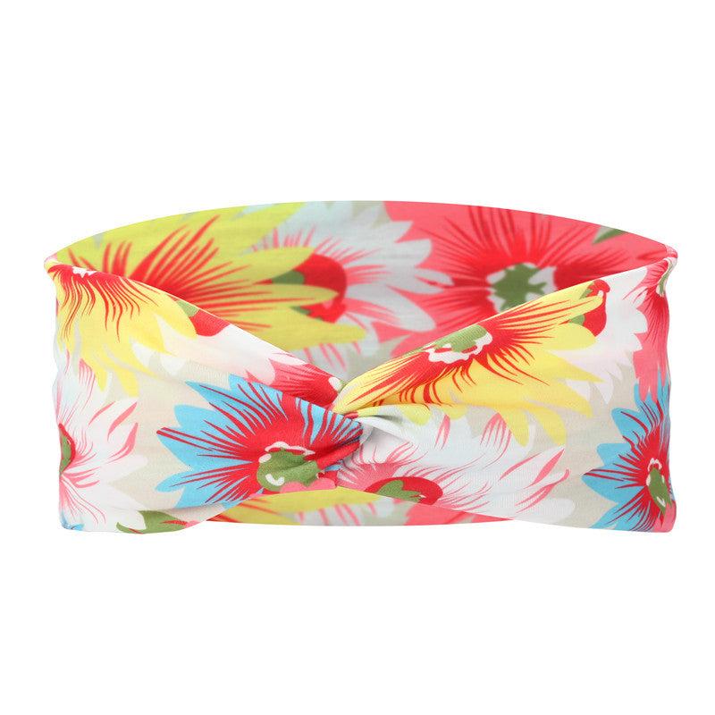 Chrysanthemum Print Headband Cross Knotted Hair Band for Yoga Sports