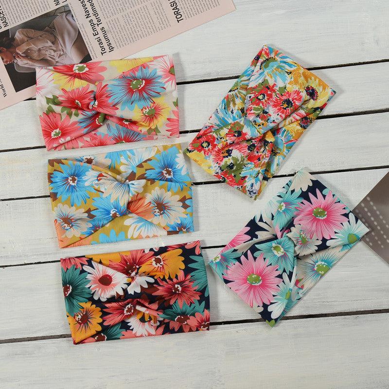 Chrysanthemum Print Headband Cross Knotted Hair Band for Yoga Sports