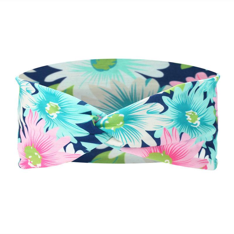 Chrysanthemum Print Headband Cross Knotted Hair Band for Yoga Sports