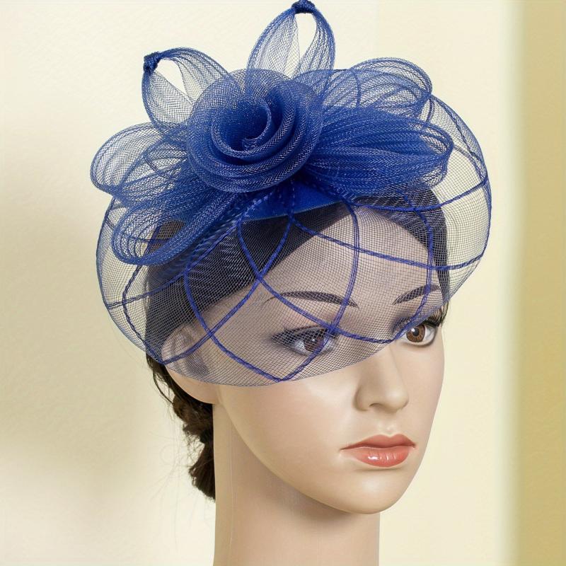 Women Flower Mesh Veil Clip Church Hat Derbyhat Duck Billed Clip