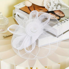 Women Flower Mesh Veil Clip Church Hat Derbyhat Duck Billed Clip