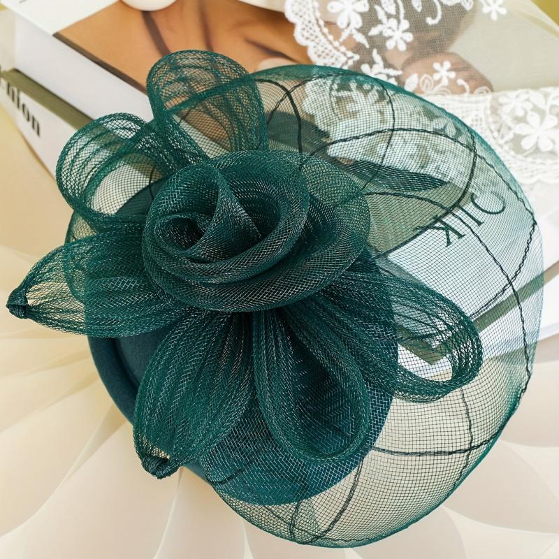 Women Flower Mesh Veil Clip Church Hat Derbyhat Duck Billed Clip