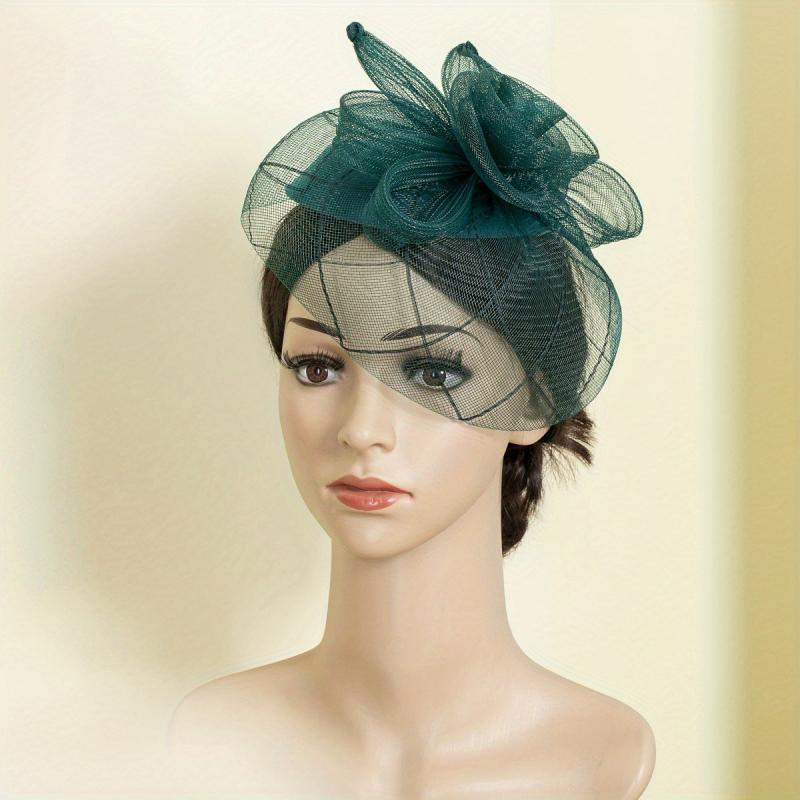 Women Flower Mesh Veil Clip Church Hat Derbyhat Duck Billed Clip