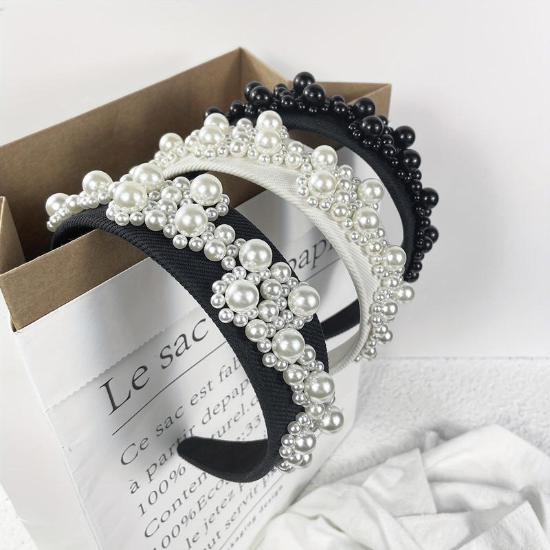Faux Pearl Headband Wide Brim Headdress Hair Accessories For Women