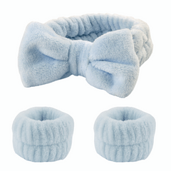 3pcs Bow Knot Decor Headband & Wristband Set Soft Elastic Plush