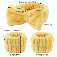 3pcs Bow Knot Decor Headband & Wristband Set Soft Elastic Plush