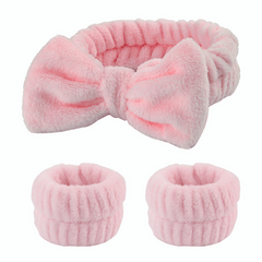 3pcs Bow Knot Decor Headband & Wristband Set Soft Elastic Plush