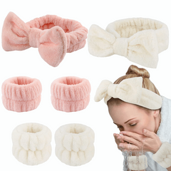 3pcs Bow Knot Decor Headband & Wristband Set Soft Elastic Plush