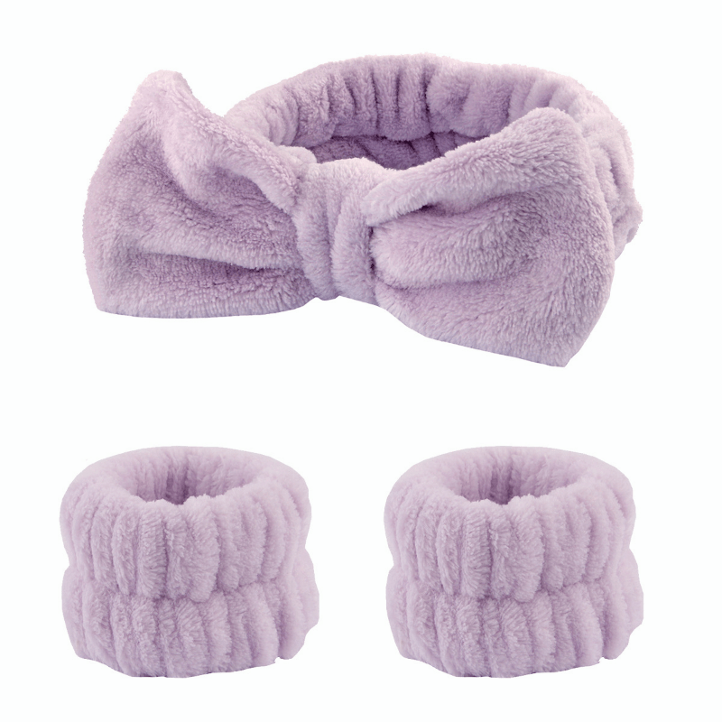3pcs Bow Knot Decor Headband & Wristband Set Soft Elastic Plush