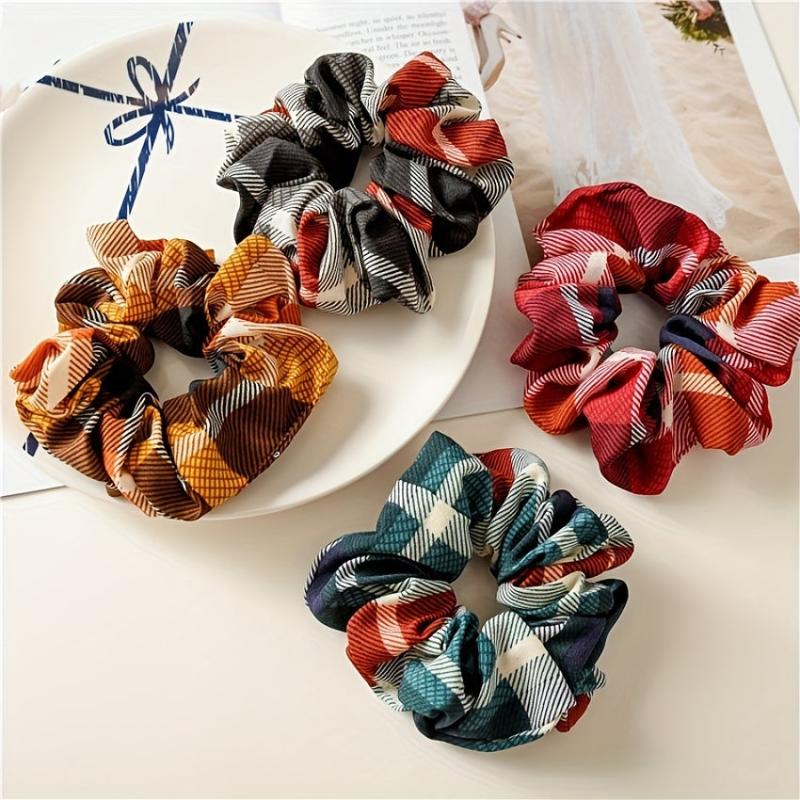 Plaid Fabric Large Scrunchie High Elasticity Vintage Hair Tie Hair Accessories