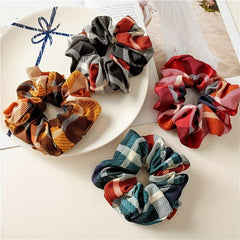 Plaid Fabric Large Scrunchie High Elasticity Vintage Hair Tie Hair Accessories