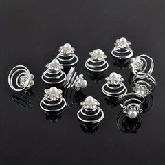 12pcs Faux Pearl Hair Coil Ring Spiral Hairpin Wedding Bridal Hair Accessories