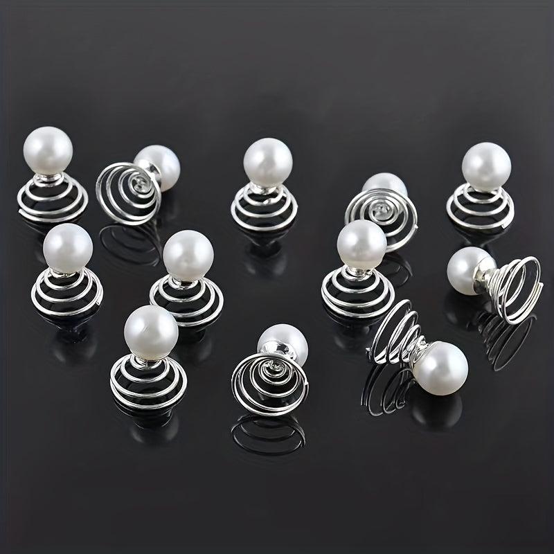 12pcs Faux Pearl Hair Coil Ring Spiral Hairpin Wedding Bridal Hair Accessories