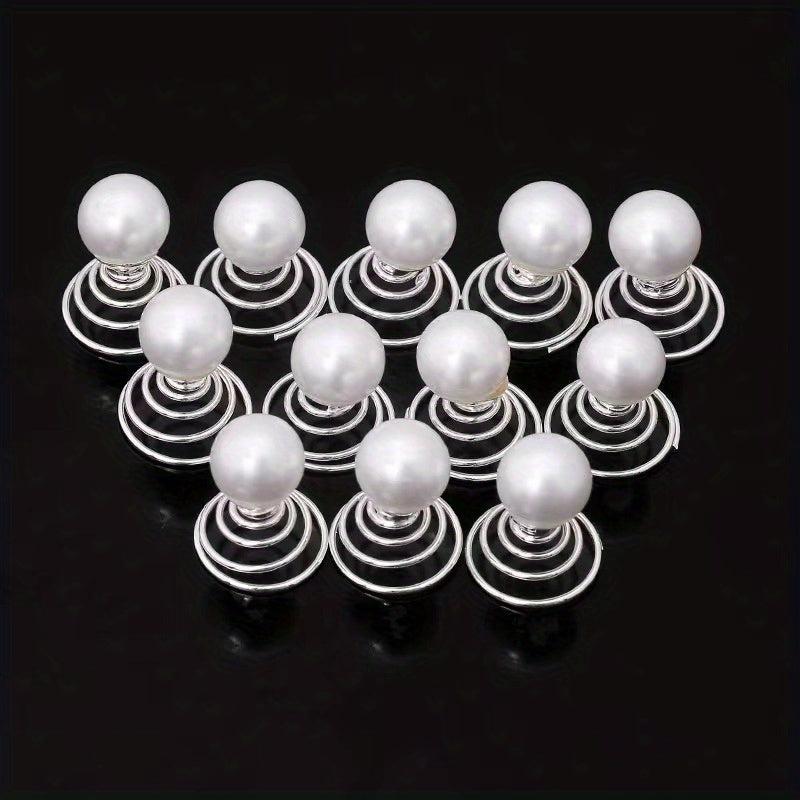12pcs Faux Pearl Hair Coil Ring Spiral Hairpin Wedding Bridal Hair Accessories