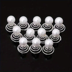 12pcs Faux Pearl Hair Coil Ring Spiral Hairpin Wedding Bridal Hair Accessories