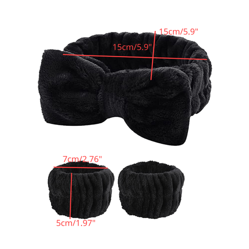 3pcs Face Wash Wristband Set Soft Fabric Hair Band Cuffs