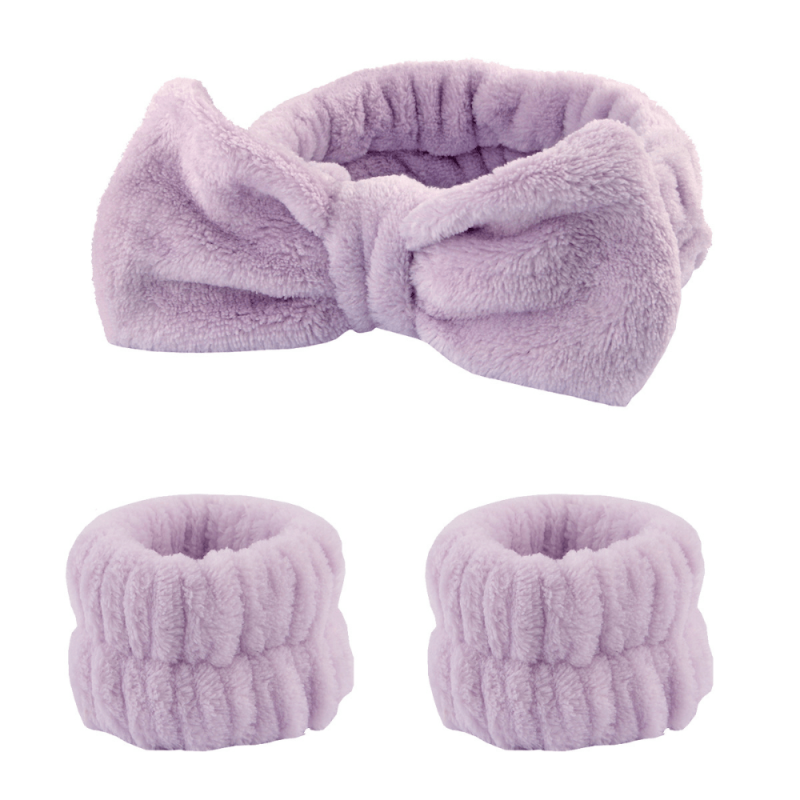 3pcs Face Wash Wristband Set Soft Fabric Hair Band Cuffs
