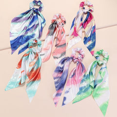 6pcs Silk Satin Hair Scrunchies Hair Scarf Flower Pattern Boho Tie Dye Hair Tie