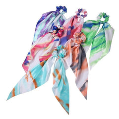 6pcs Silk Satin Hair Scrunchies Hair Scarf Flower Pattern Boho Tie Dye Hair Tie